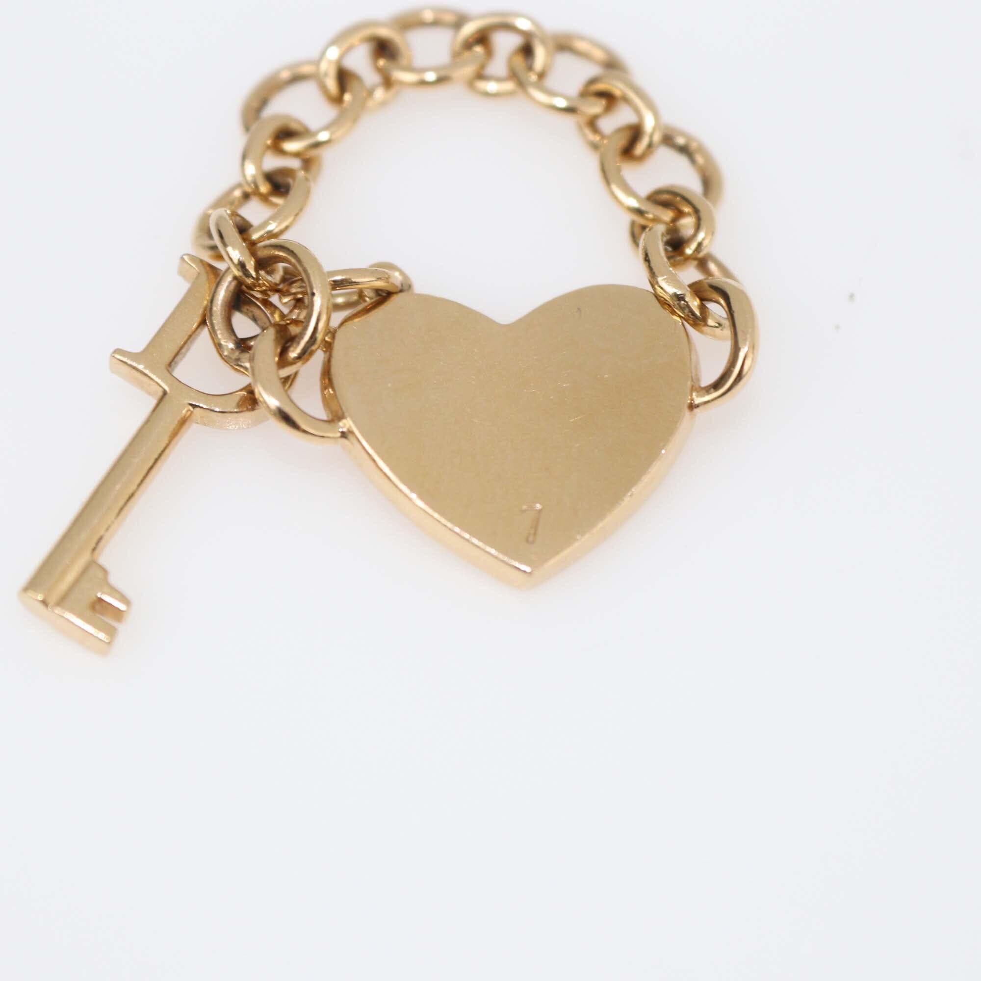 Christian Dior Yellow Gold Plated Heart And Key Chain Ring Size 7 Womens Christian Dior 