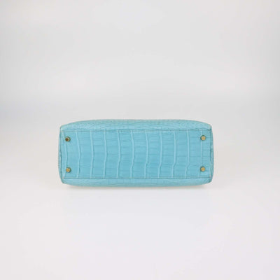 Hermes Blue Saint-Cyr Mississippi Alligator Gold Hardware Kelly 32 Bag
