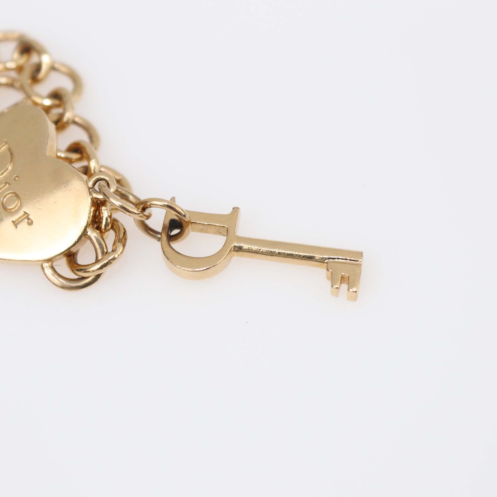 Christian Dior Yellow Gold Plated Heart And Key Chain Ring Size 7 Womens Christian Dior 