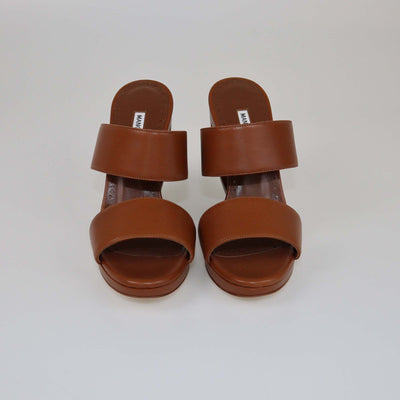 Manolo Blahnik Brown Welli Oscar Sculptural Mule Sandals Womens Manolo Blahnik 