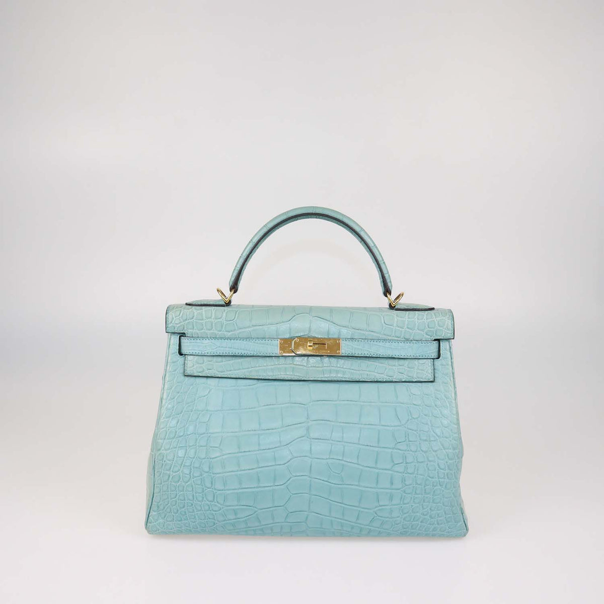 Hermes Blue Saint-Cyr Mississippi Alligator Gold Hardware Kelly 32 Bag