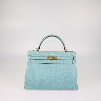 Hermes Blue Saint-Cyr Mississippi Alligator Gold Hardware Kelly 32 Bag
