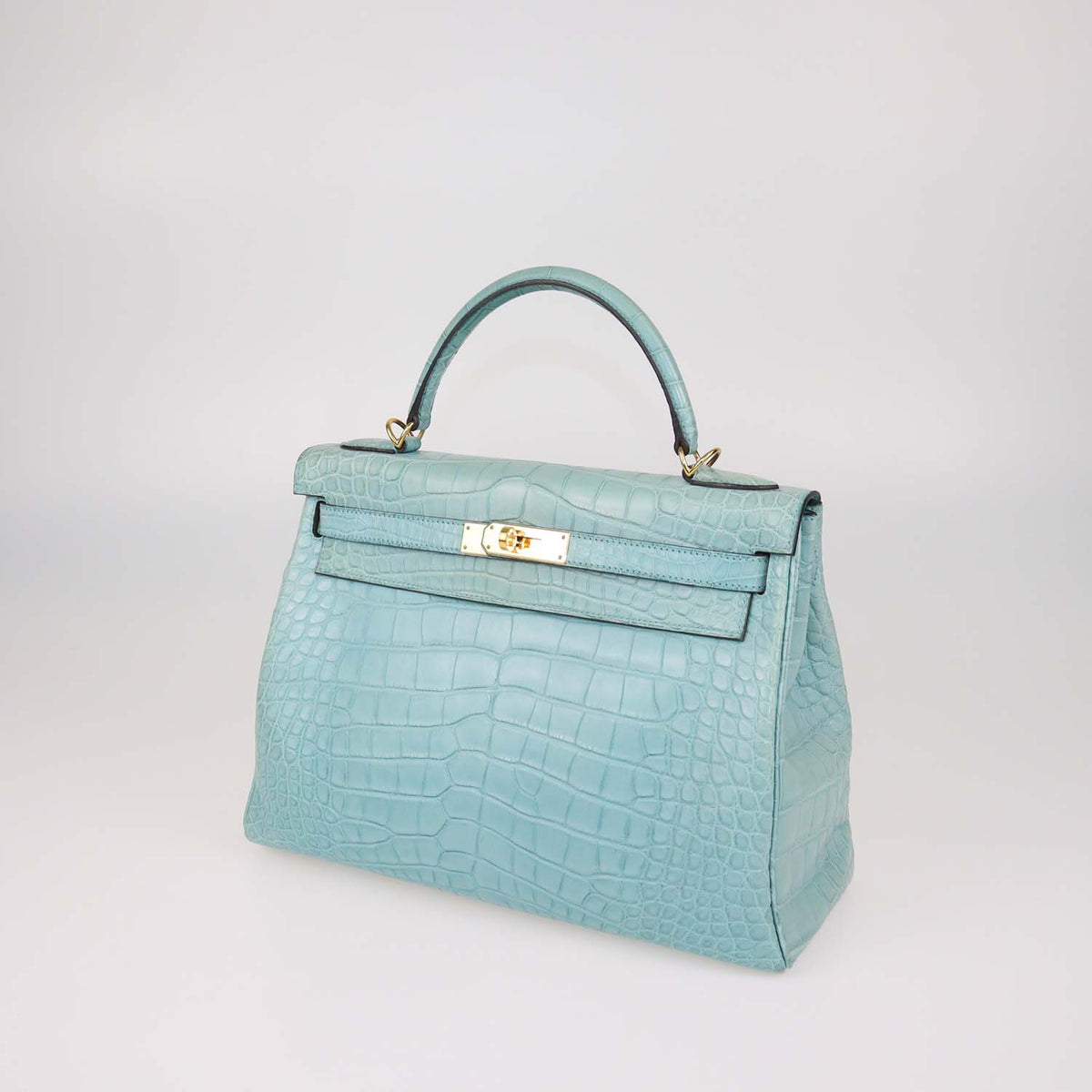 Hermes Blue Saint-Cyr Mississippi Alligator Gold Hardware Kelly 32 Bag
