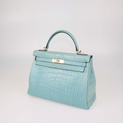 Hermes Blue Saint-Cyr Mississippi Alligator Gold Hardware Kelly 32 Bag