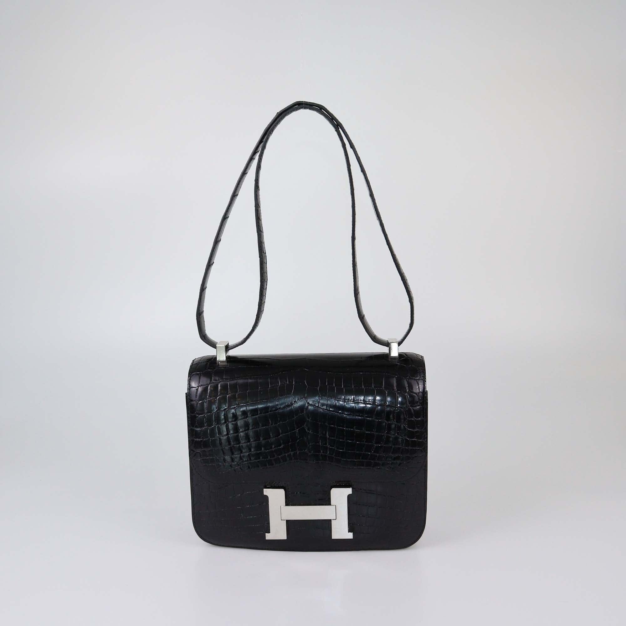Hermes Black Shine Niloticus Crocodile Constance 24 Bag