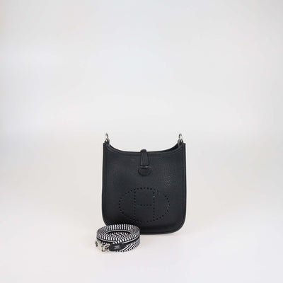 Hermes Black Clemence Leather Evelyne TPM Bag