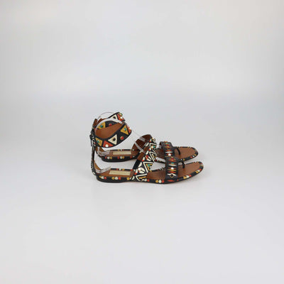 Valentino Black Leather Studded Tribal Flat Sandals