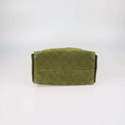 Chanel Khaki Quilted Suede Small 25 Hobo