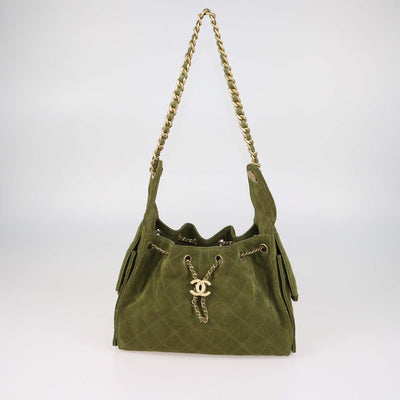 Chanel Khaki Quilted Suede Small 25 Hobo