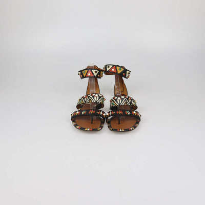 Valentino Black Leather Studded Tribal Flat Sandals