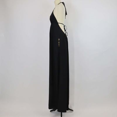 Louis Vuitton Black Silk Spaghetti Cross Strap Back Braided Jumpsuit