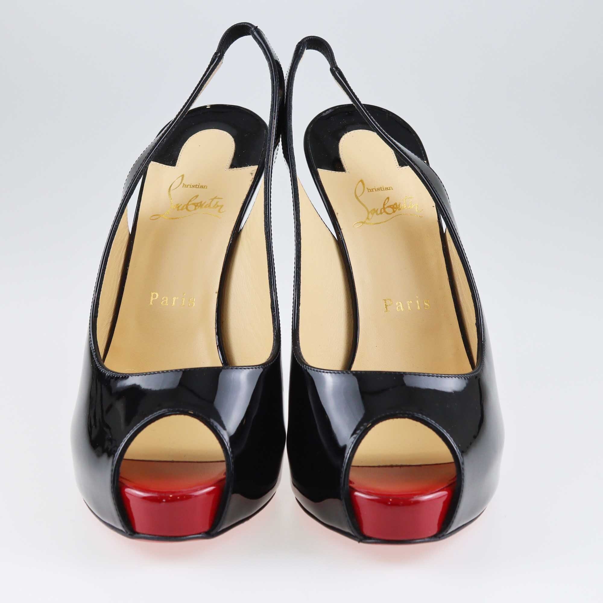 Christian Louboutin Black Private Number Peep Toe Sandals Shoes Christian Louboutin 