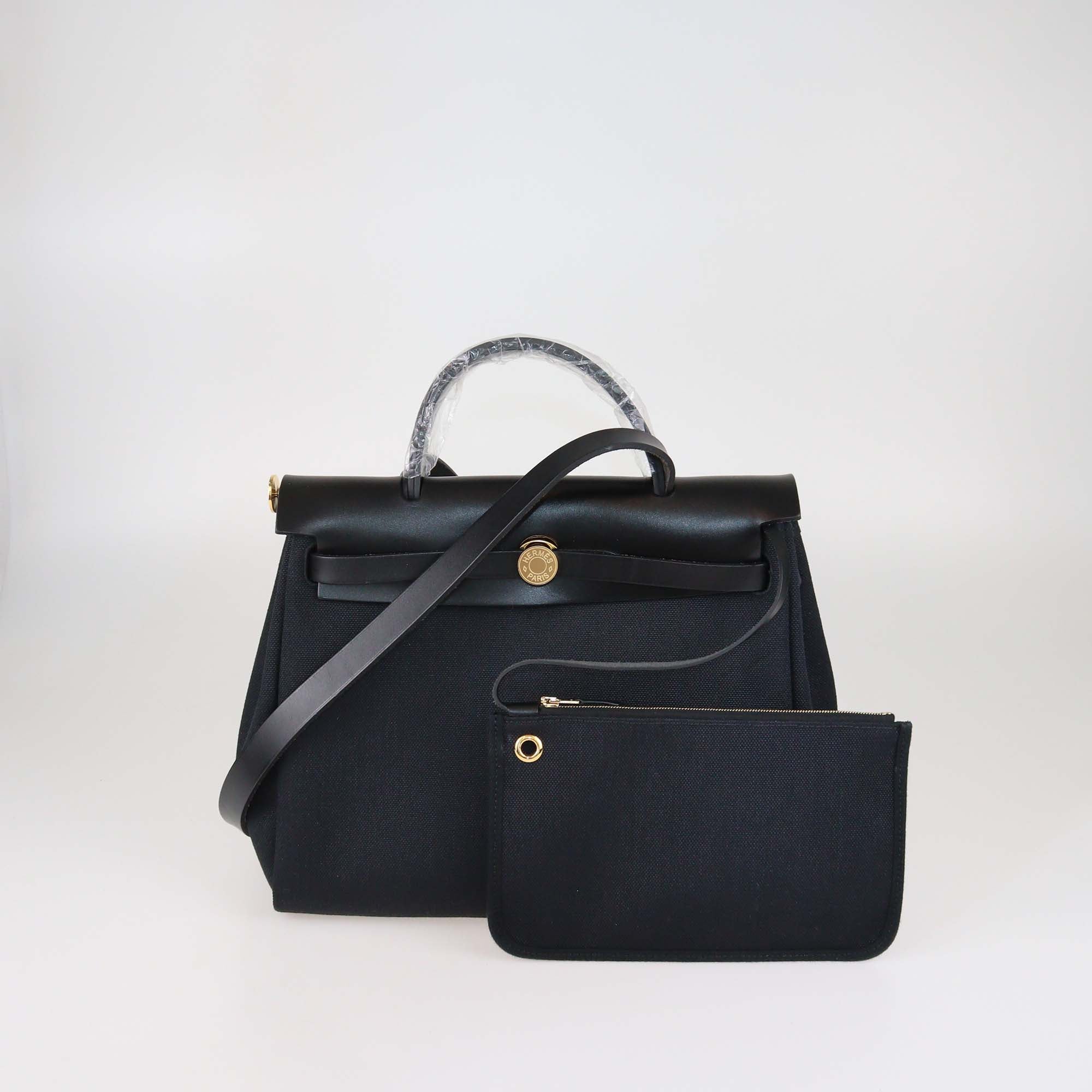 Hermes Black Canvas & Leather Herbag Zip 31 Bag