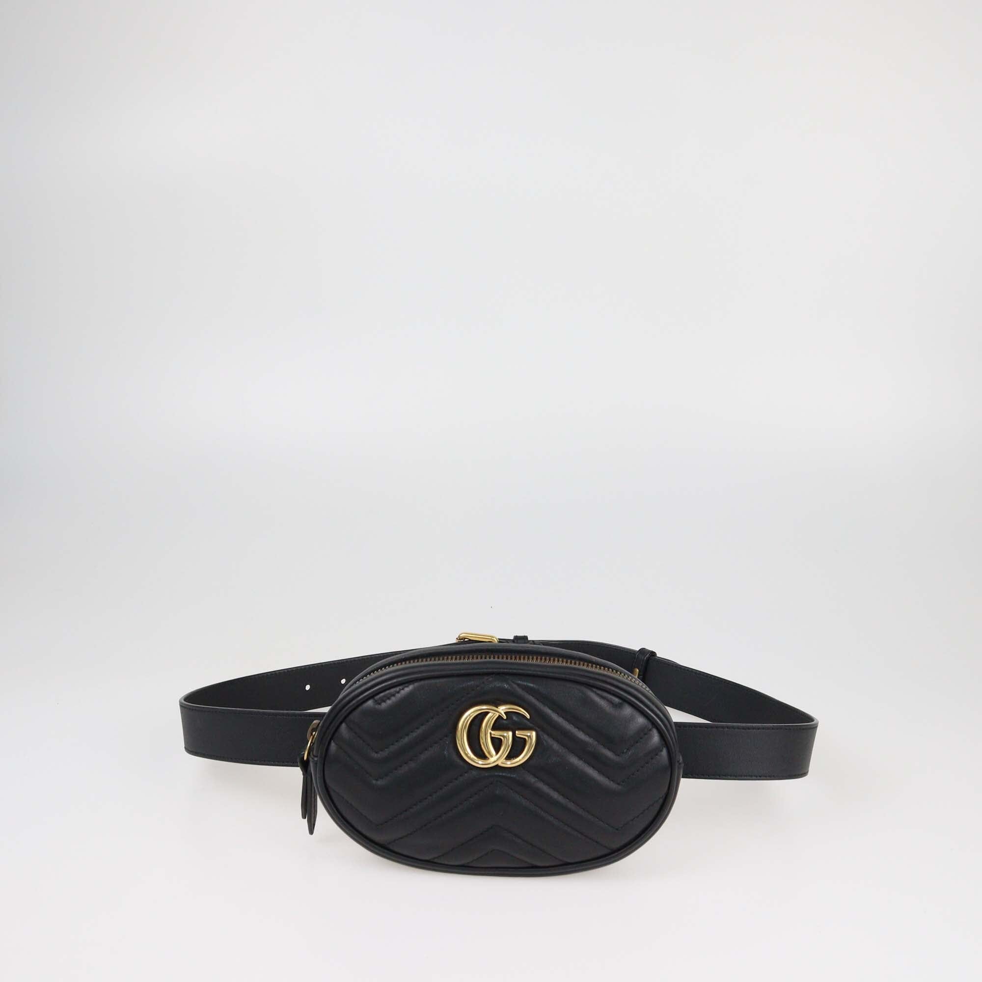 Gucci Black Matelasse GG Leather Marmont Belt Bag Womens Gucci 