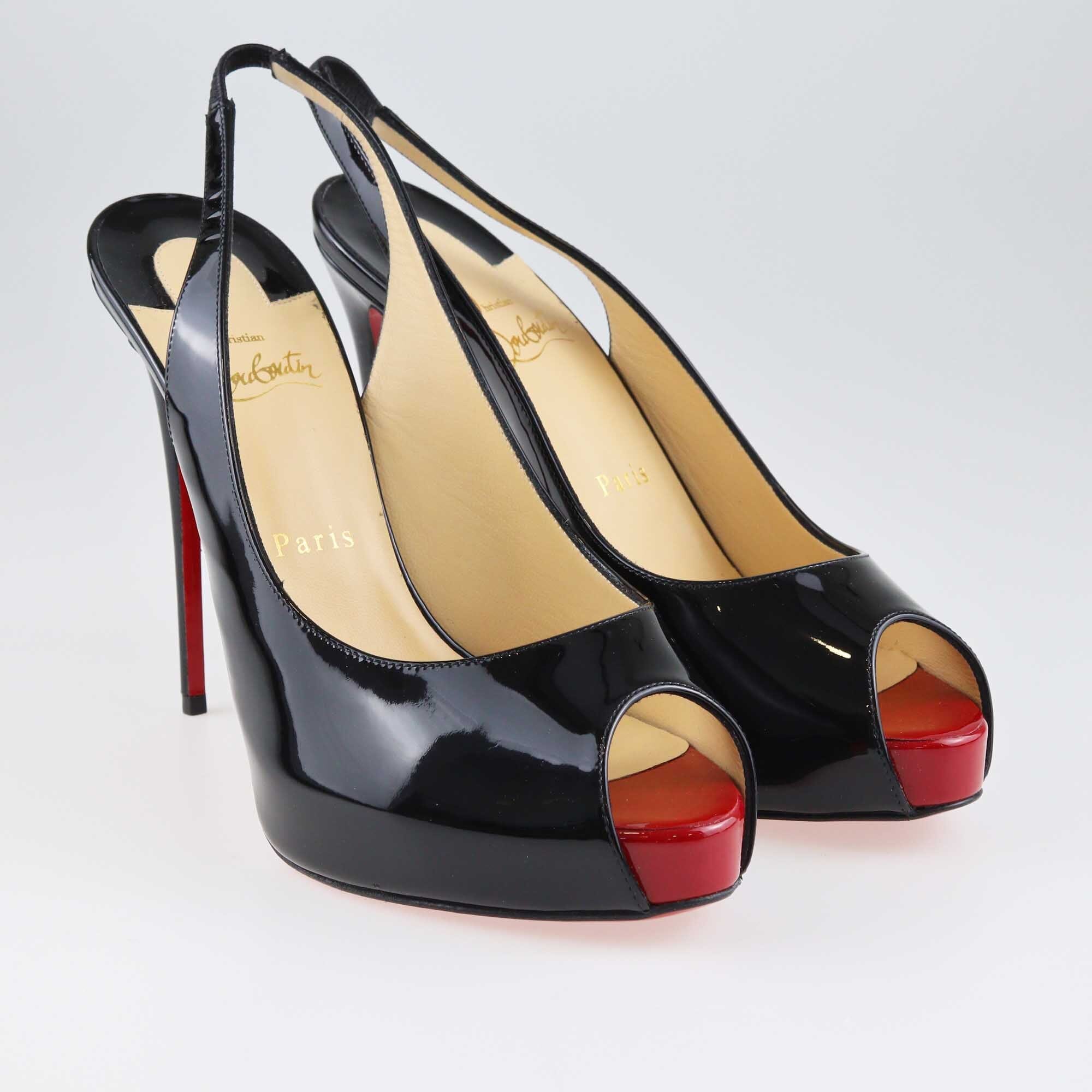 Christian Louboutin Black Private Number Peep Toe Sandals Shoes Christian Louboutin 