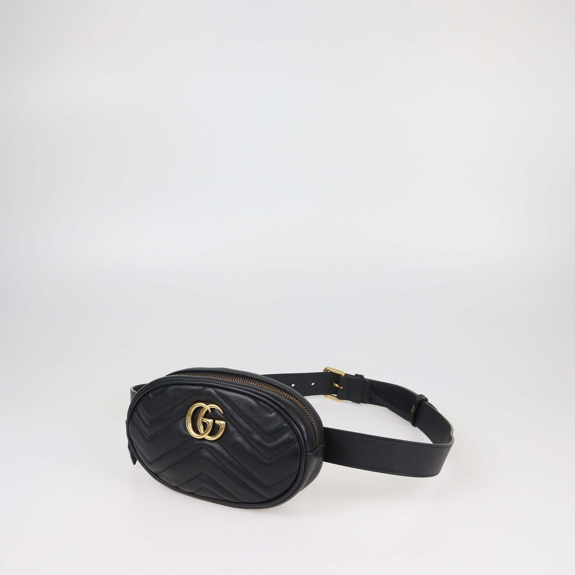 Gucci Black Matelasse GG Leather Marmont Belt Bag Womens Gucci 