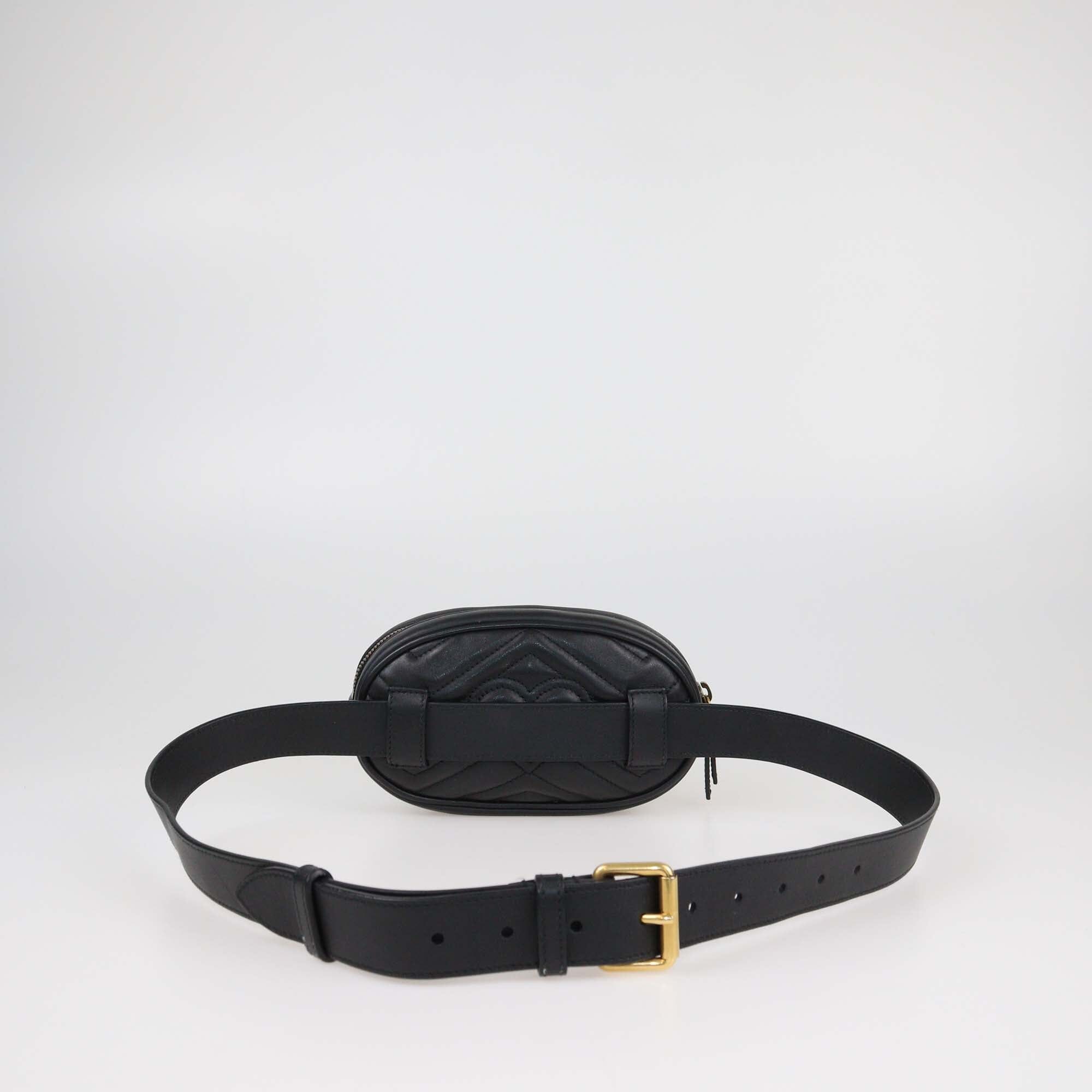 Gucci Black Matelasse GG Leather Marmont Belt Bag Womens Gucci 