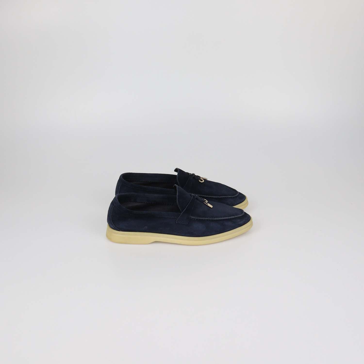 Loro Piana Navy Blue Suede Summer Walk Loafers