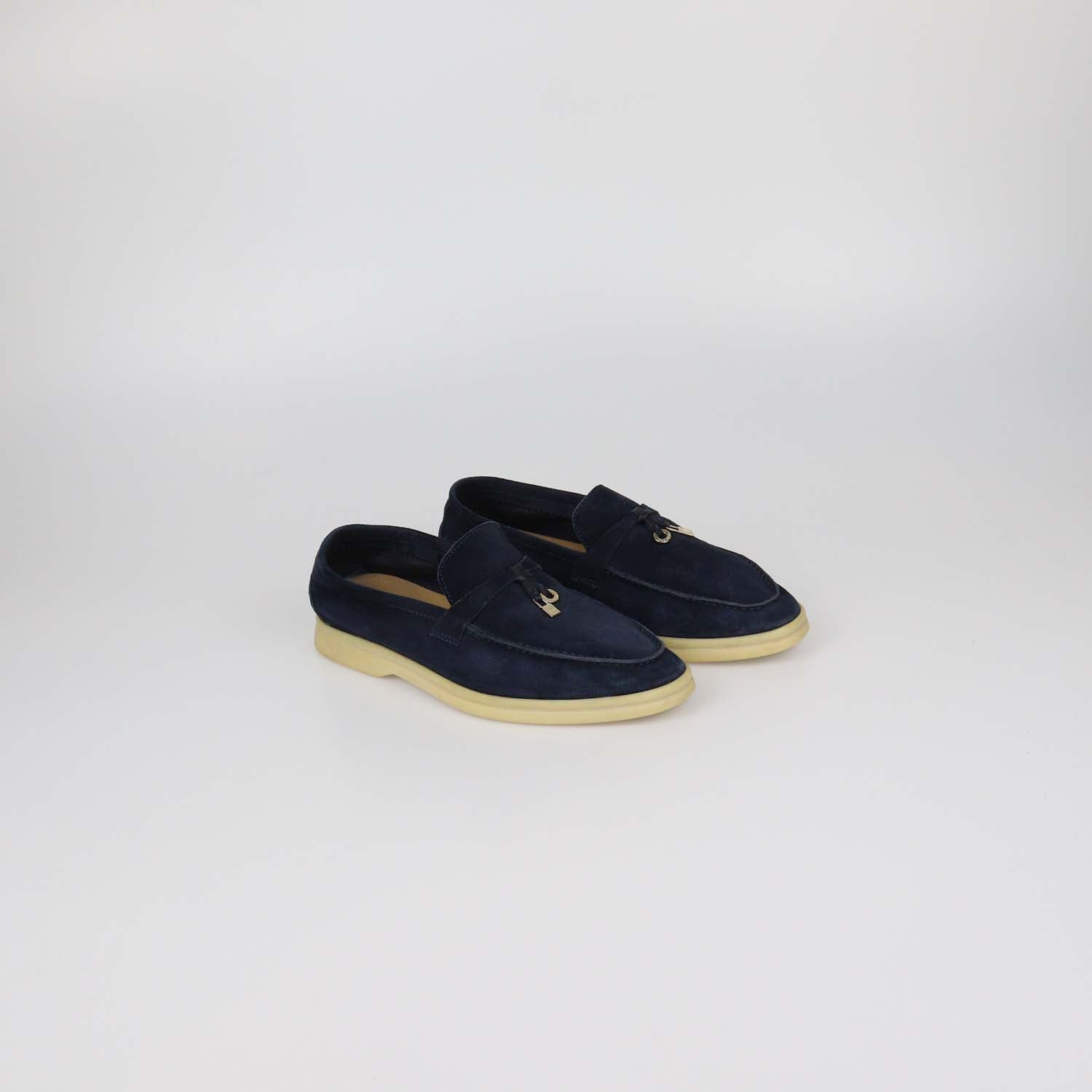 Loro Piana Navy Blue Suede Summer Walk Loafers
