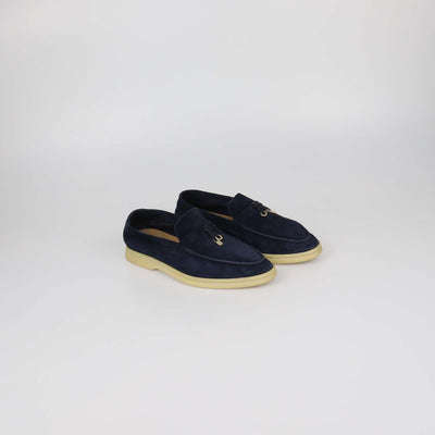 Loro Piana Navy Blue Suede Summer Walk Loafers
