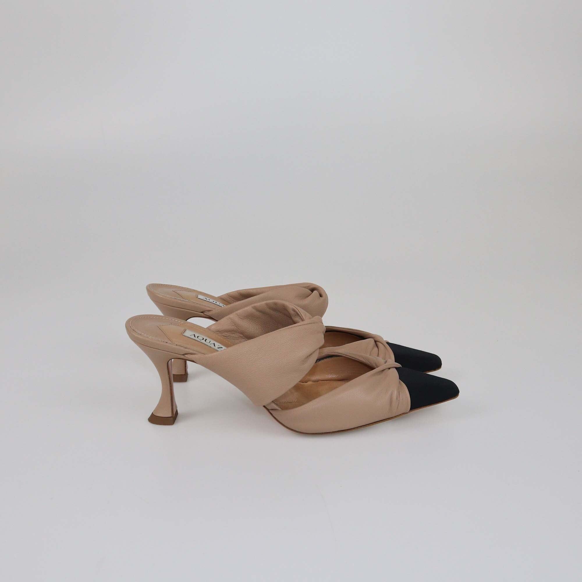 Aquazzura Beige/Black Twist Mules Womens Aquazzura 