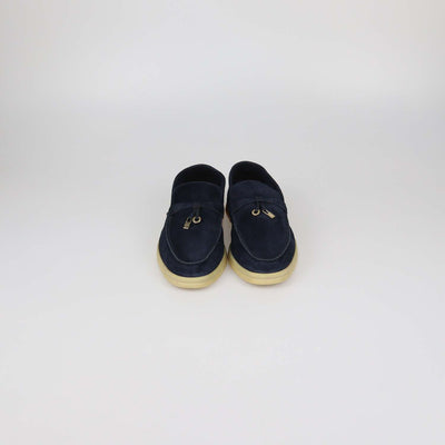 Loro Piana Navy Blue Suede Summer Walk Loafers