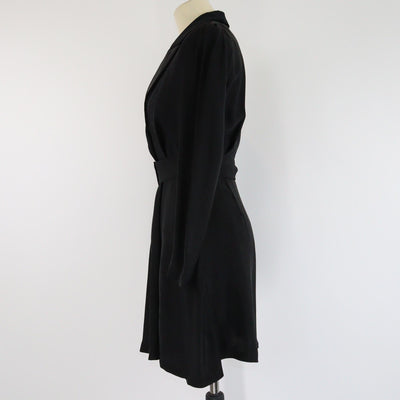 Sandro Black Sanddie Jacquard Logo Velvet Collar Trimmed Belted Mini Dress Womens Sandro 