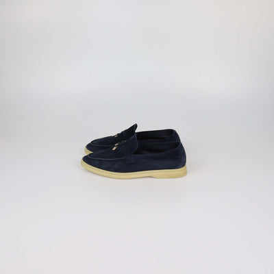 Loro Piana Navy Blue Suede Summer Walk Loafers