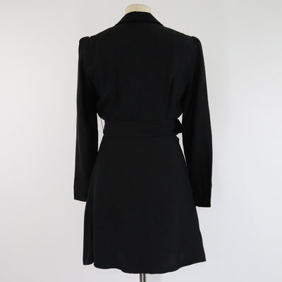 Sandro Black Sanddie Jacquard Logo Velvet Collar Trimmed Belted Mini Dress Womens Sandro 