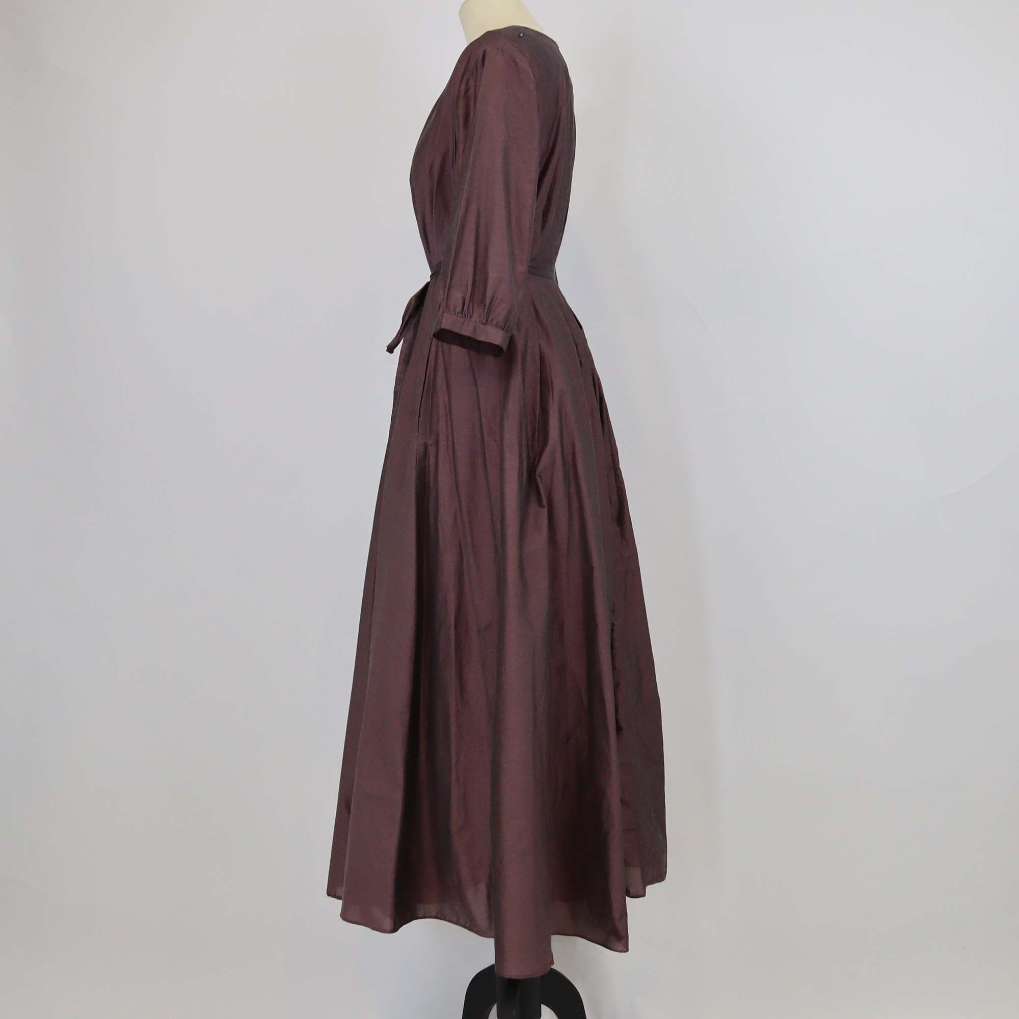 S MaxMara Purple Blend Cotton Pleated Maxi Dress