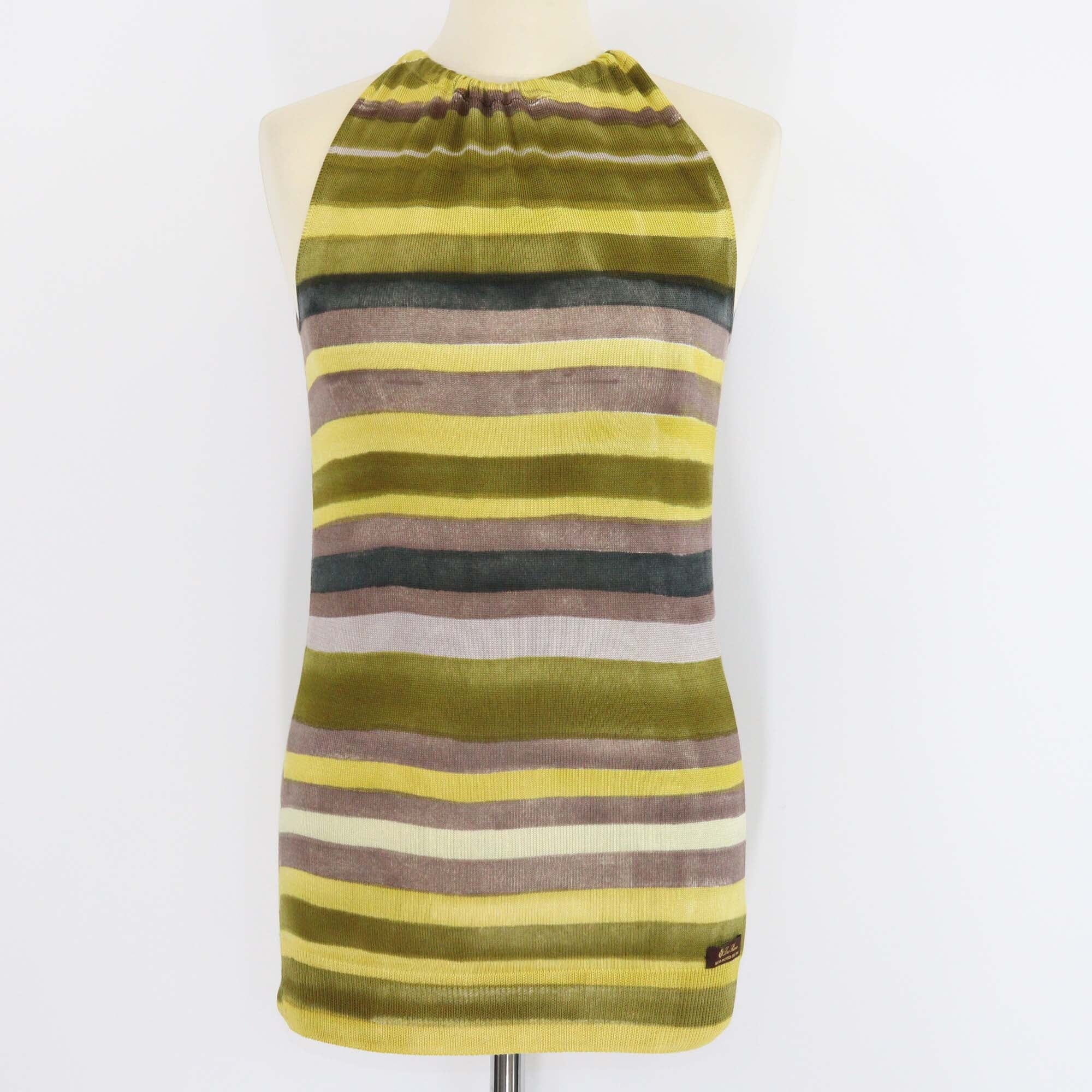 Loro Piana Yellow/Green Striped Patterned Sleeveless Top Womens Loro Piana 