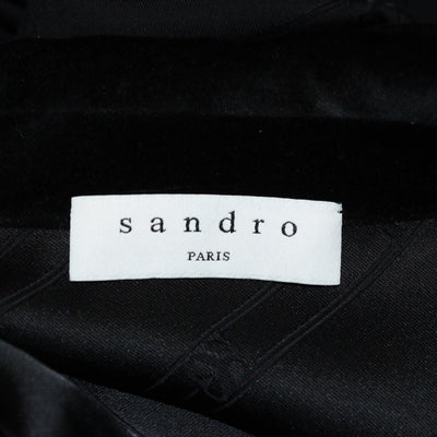 Sandro Black Sanddie Jacquard Logo Velvet Collar Trimmed Belted Mini Dress Womens Sandro 