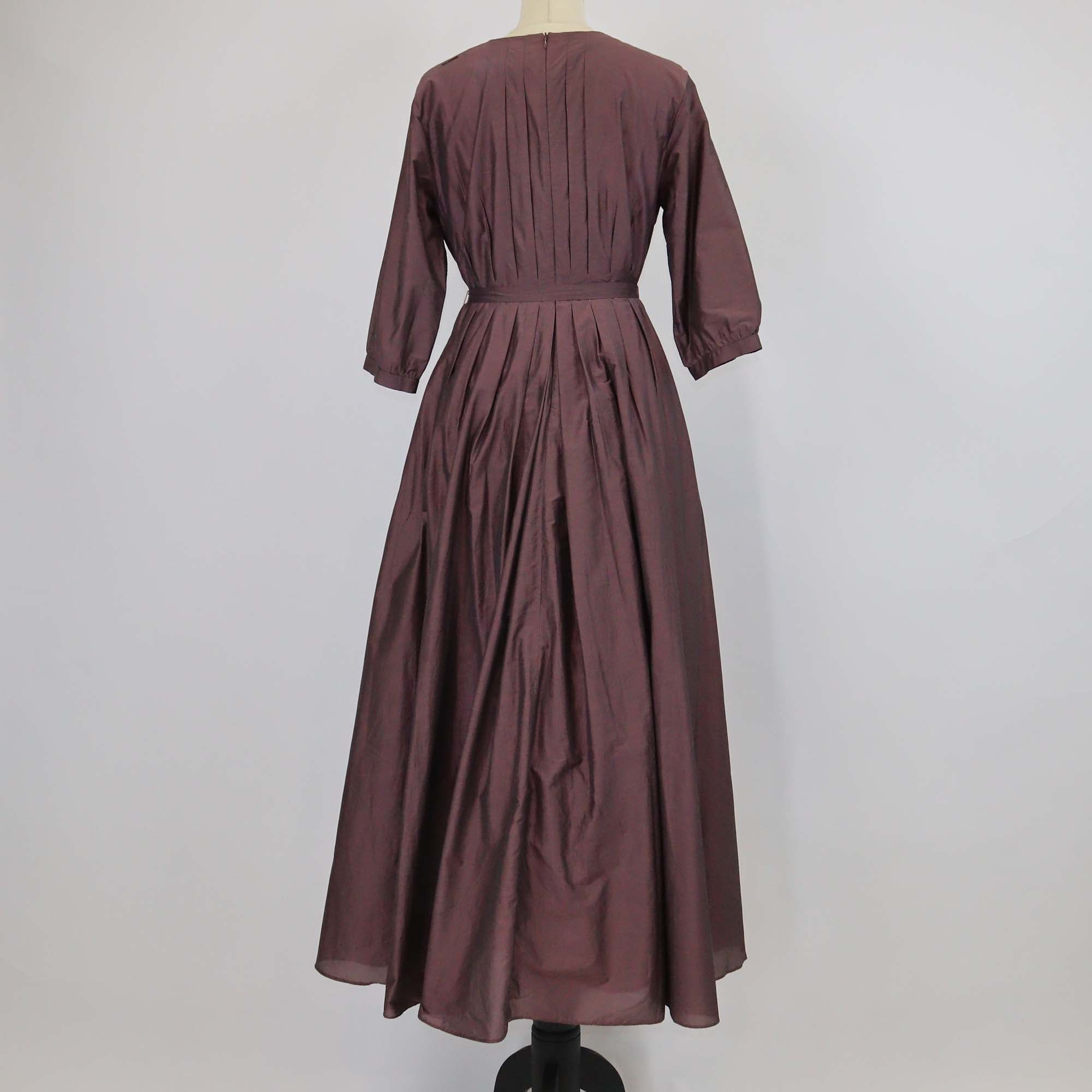 S MaxMara Purple Blend Cotton Pleated Maxi Dress