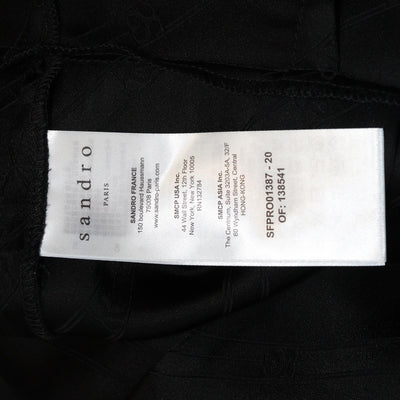 Sandro Black Sanddie Jacquard Logo Velvet Collar Trimmed Belted Mini Dress Womens Sandro 