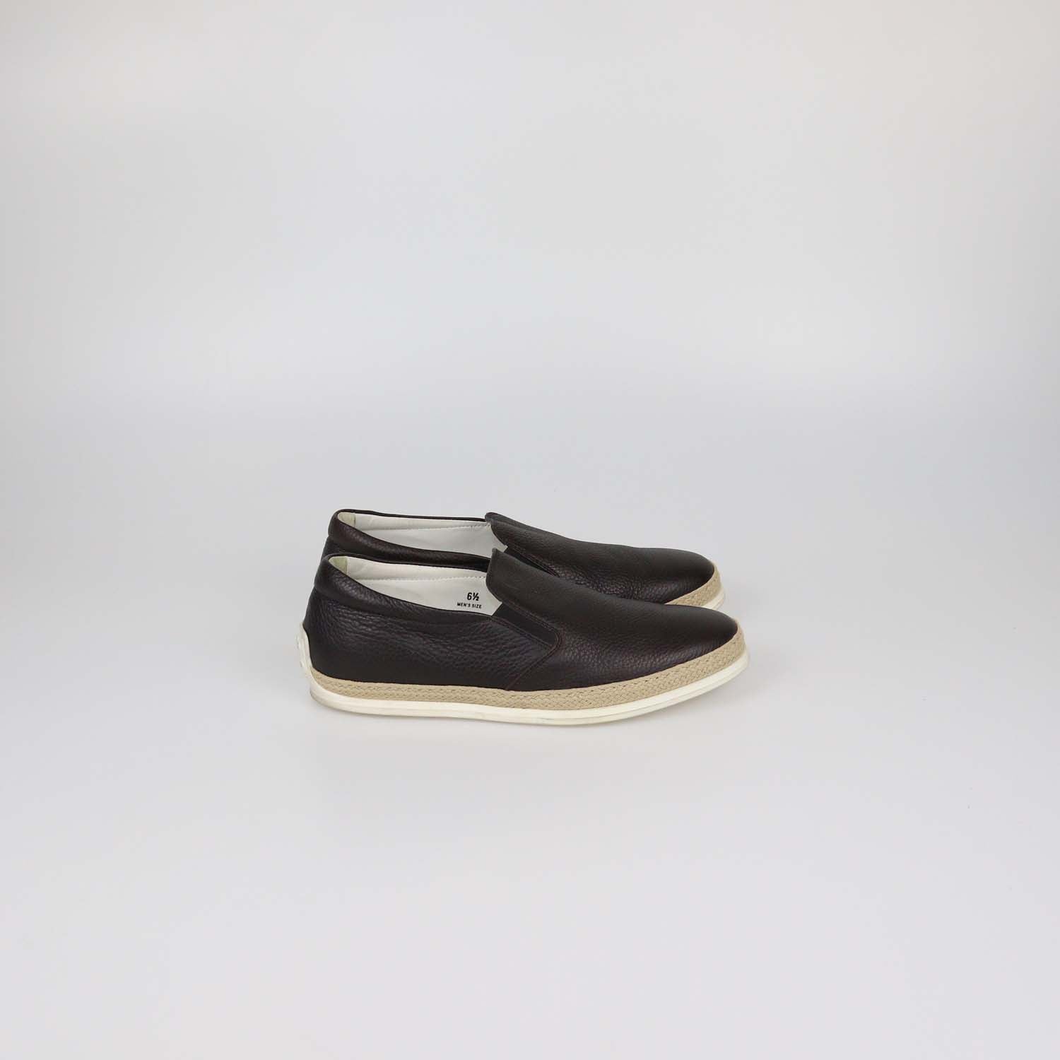 Tod's Dark Brown Leather Slip On Espadrille Flats