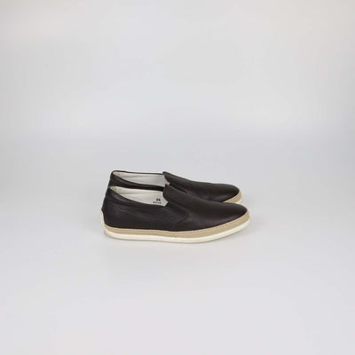 Tod's Dark Brown Leather Slip On Espadrille Flats