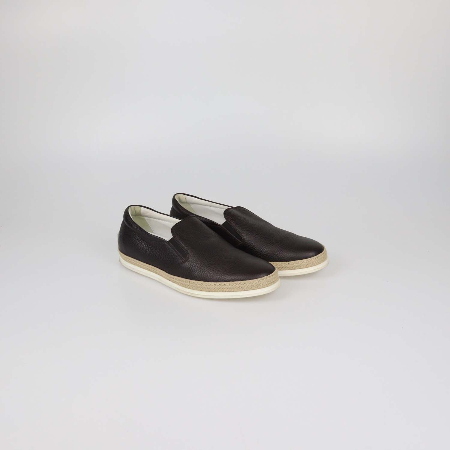 Tod's Dark Brown Leather Slip On Espadrille Flats