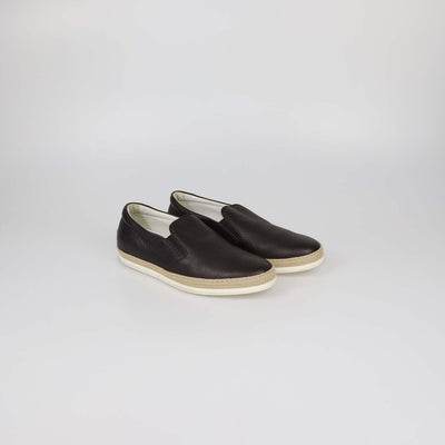 Tod's Dark Brown Leather Slip On Espadrille Flats
