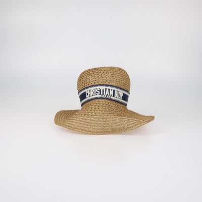 Christian Dior Brown,Blue Straw D-Wave Dioriviera Brim Hat