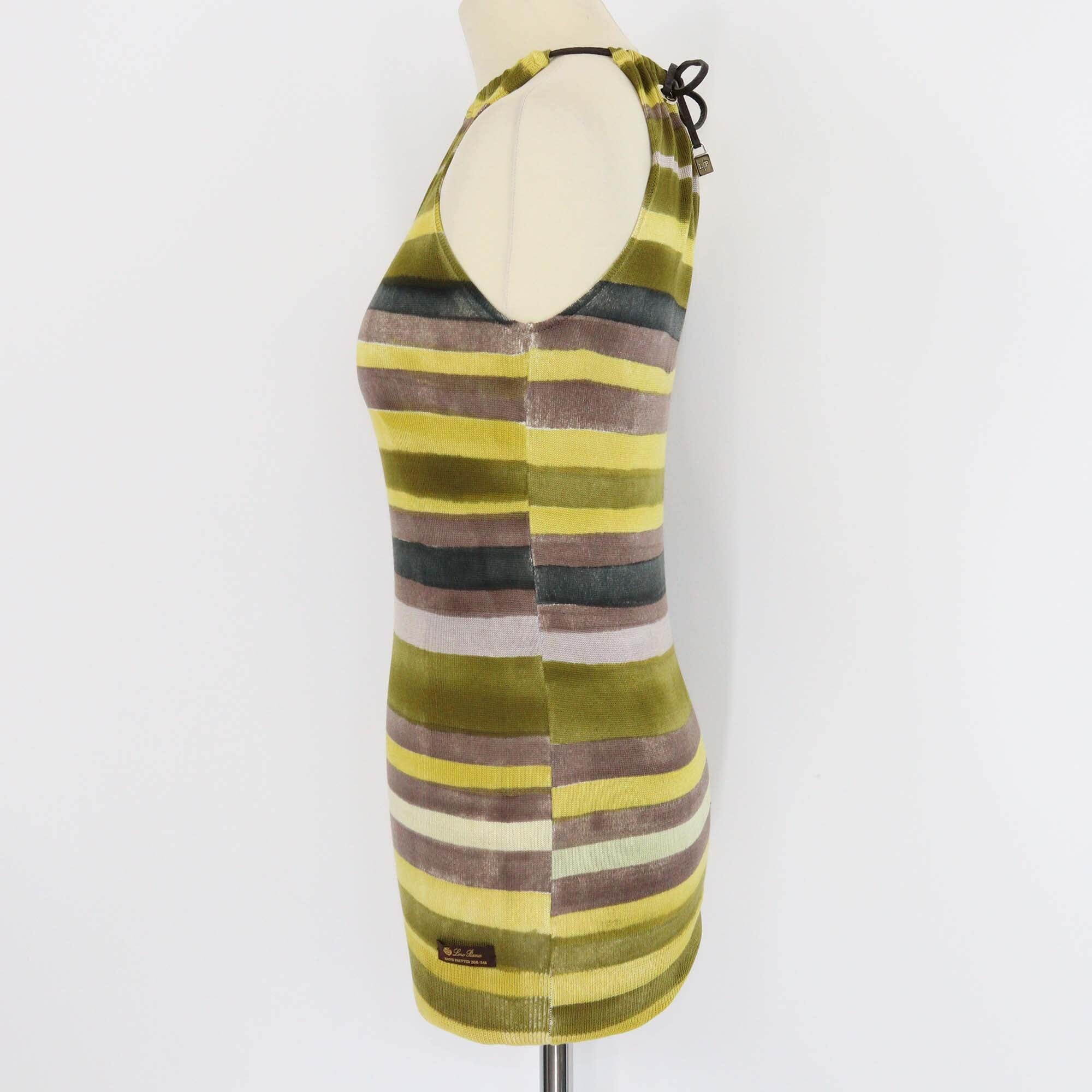 Loro Piana Yellow/Green Striped Patterned Sleeveless Top Womens Loro Piana 