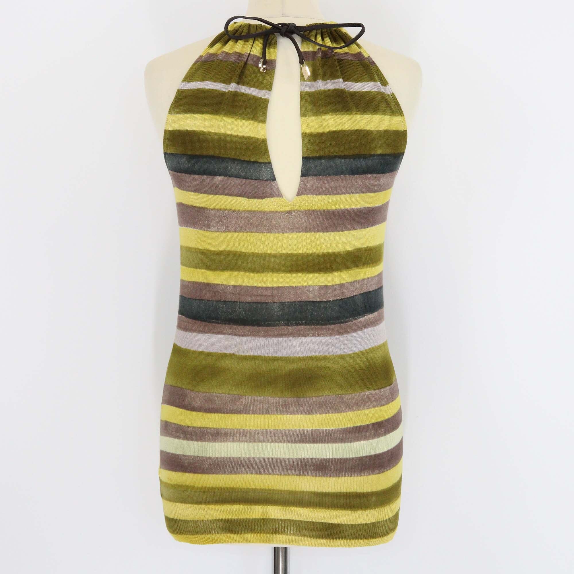 Loro Piana Yellow/Green Striped Patterned Sleeveless Top Womens Loro Piana 