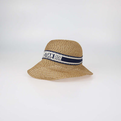 Christian Dior Brown,Blue Straw D-Wave Dioriviera Brim Hat