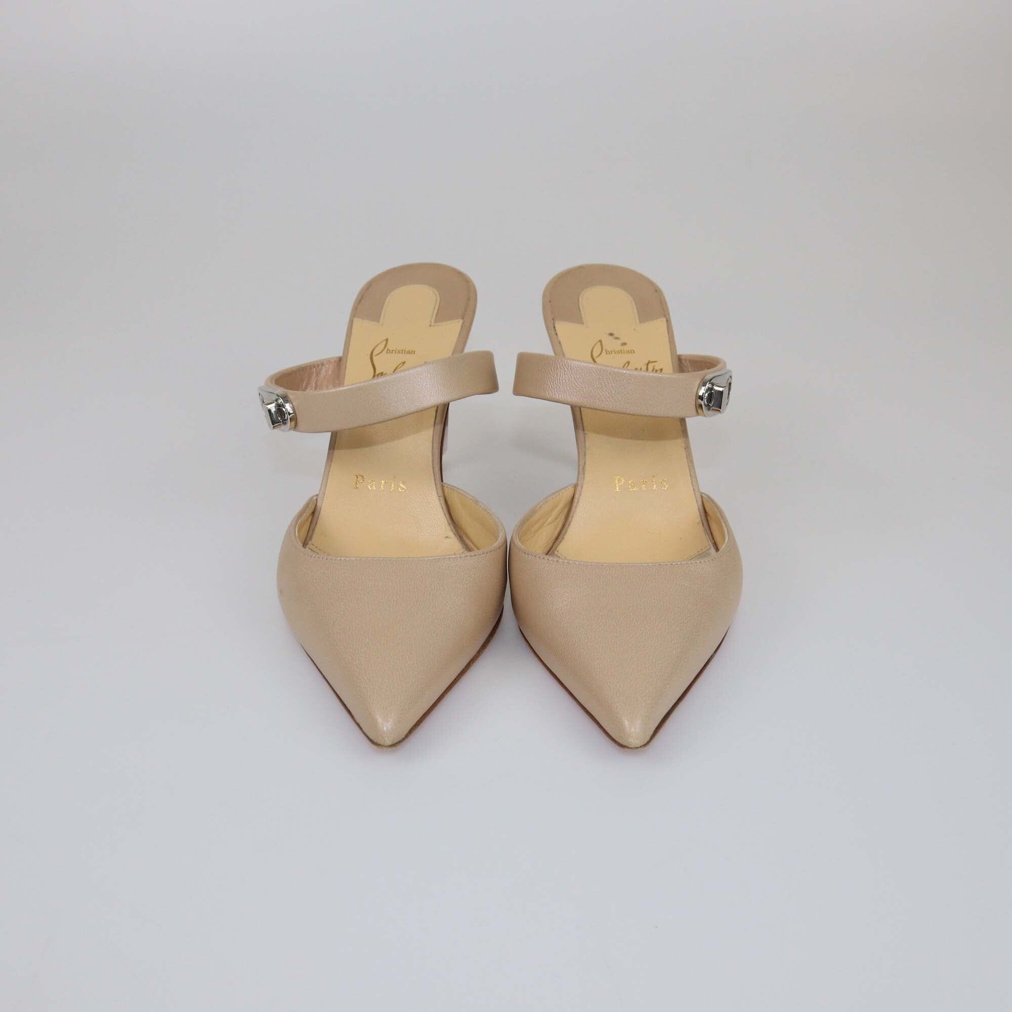 Christian Louboutin Beige Choc Lock Heel Mules Womens Christian Louboutin 