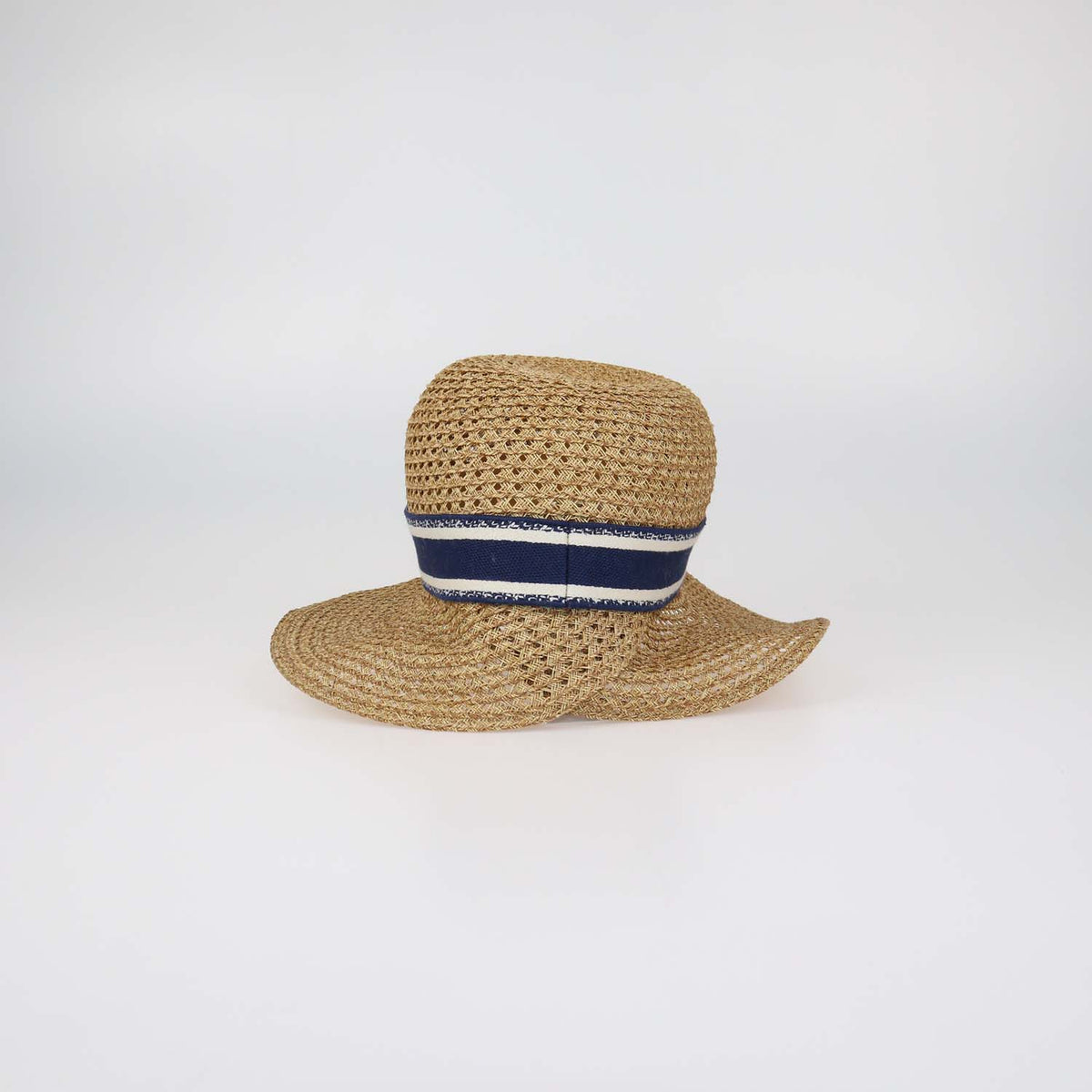 Christian Dior Brown,Blue Straw D-Wave Dioriviera Brim Hat