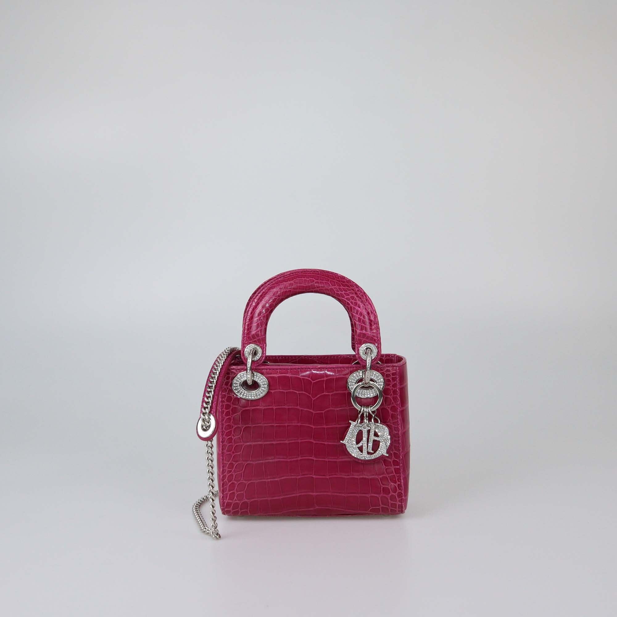 Christian Dior Pink Shine Alligator Mini Diamond Lady Dior Tote Womens Christian Dior 