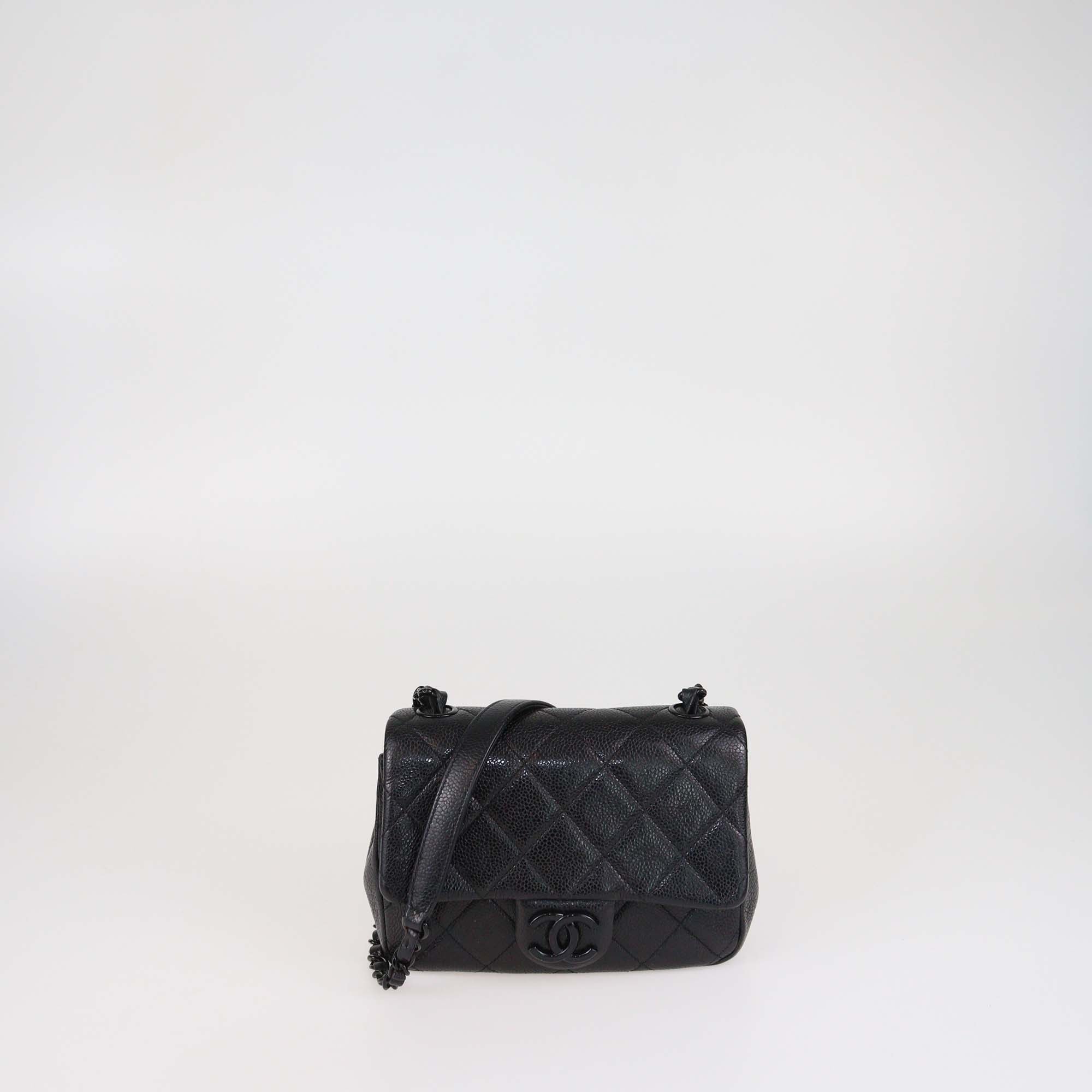 Chanel Black Quilted Caviar Leather Mini Square Flap Crossbody Bag