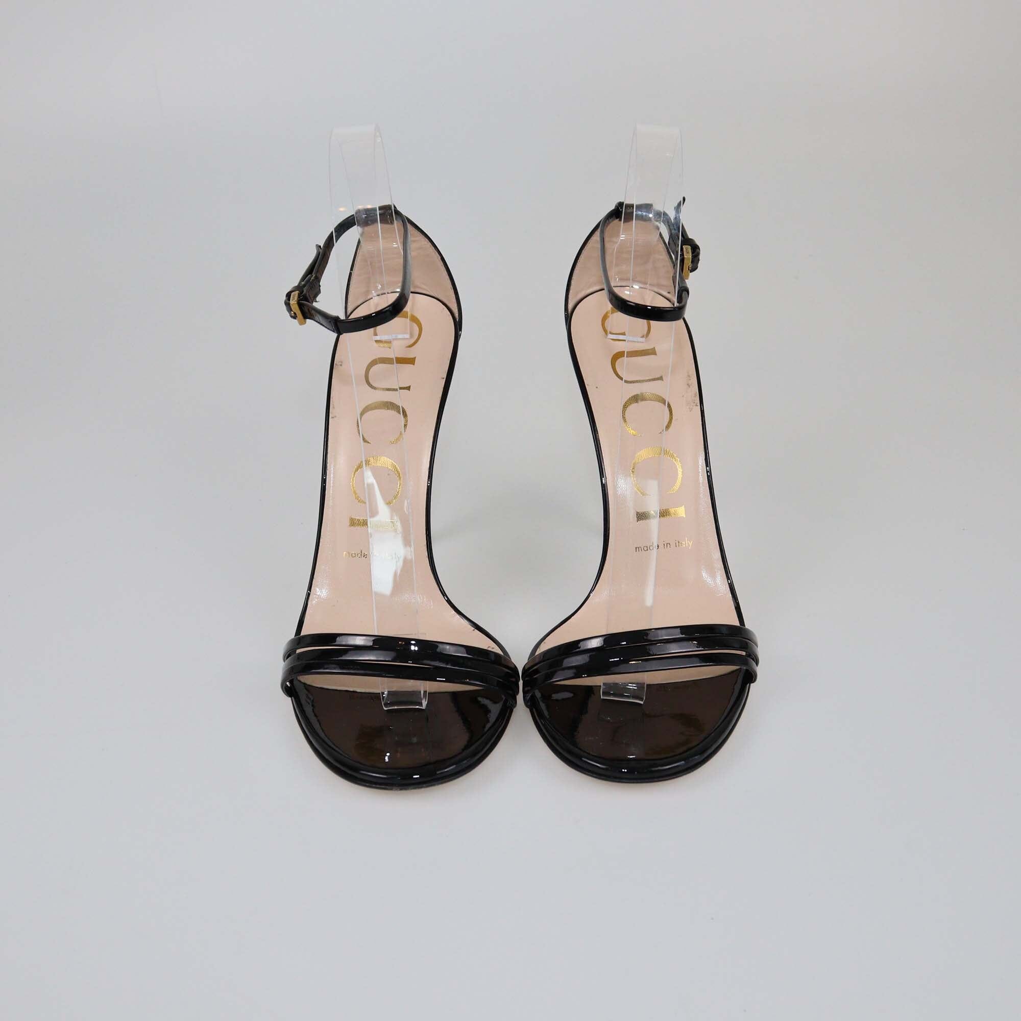 Gucci Black Ankle Strap Sandals w/Removable Bow Embellished Womens Gucci 