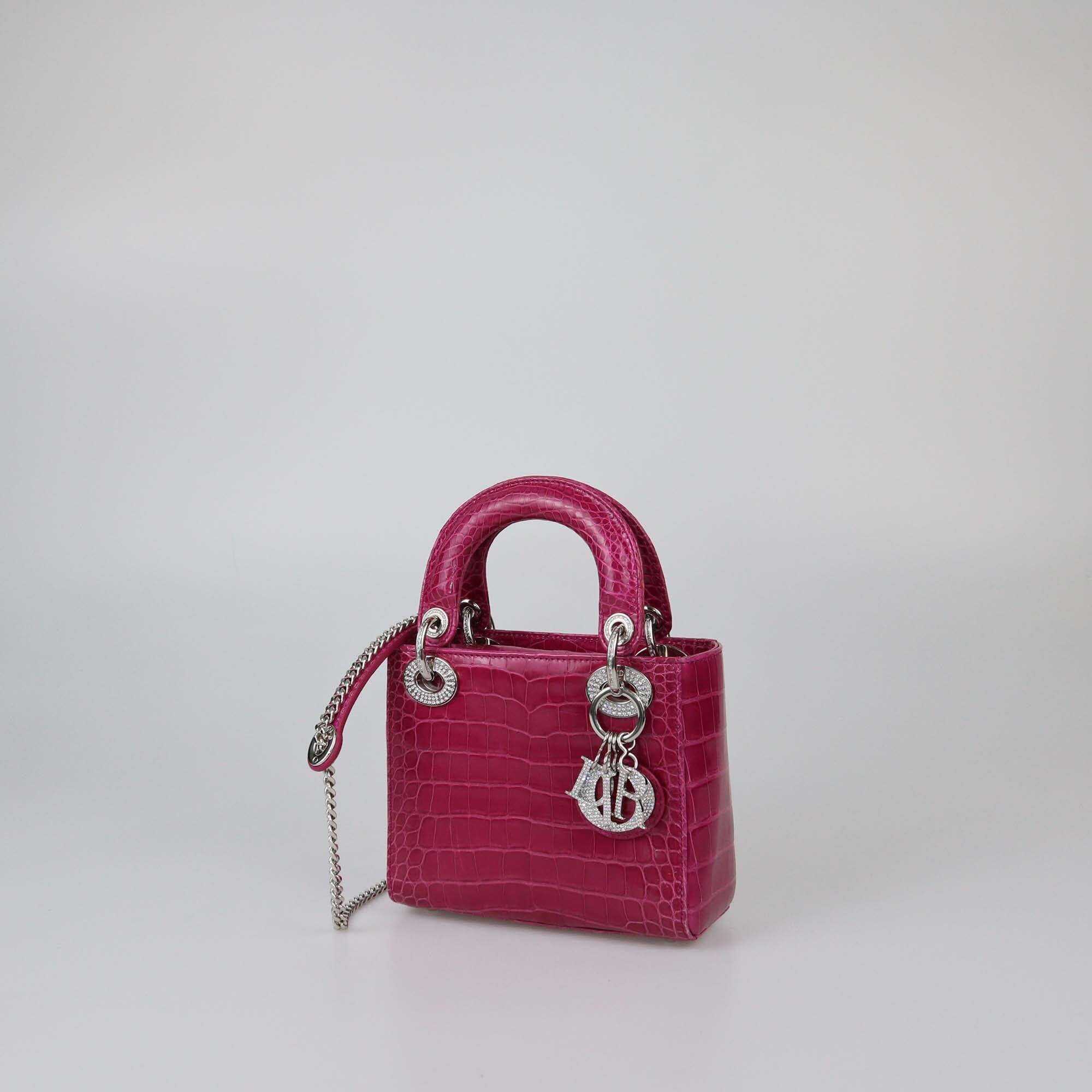 Christian Dior Pink Shine Alligator Mini Diamond Lady Dior Tote Womens Christian Dior 