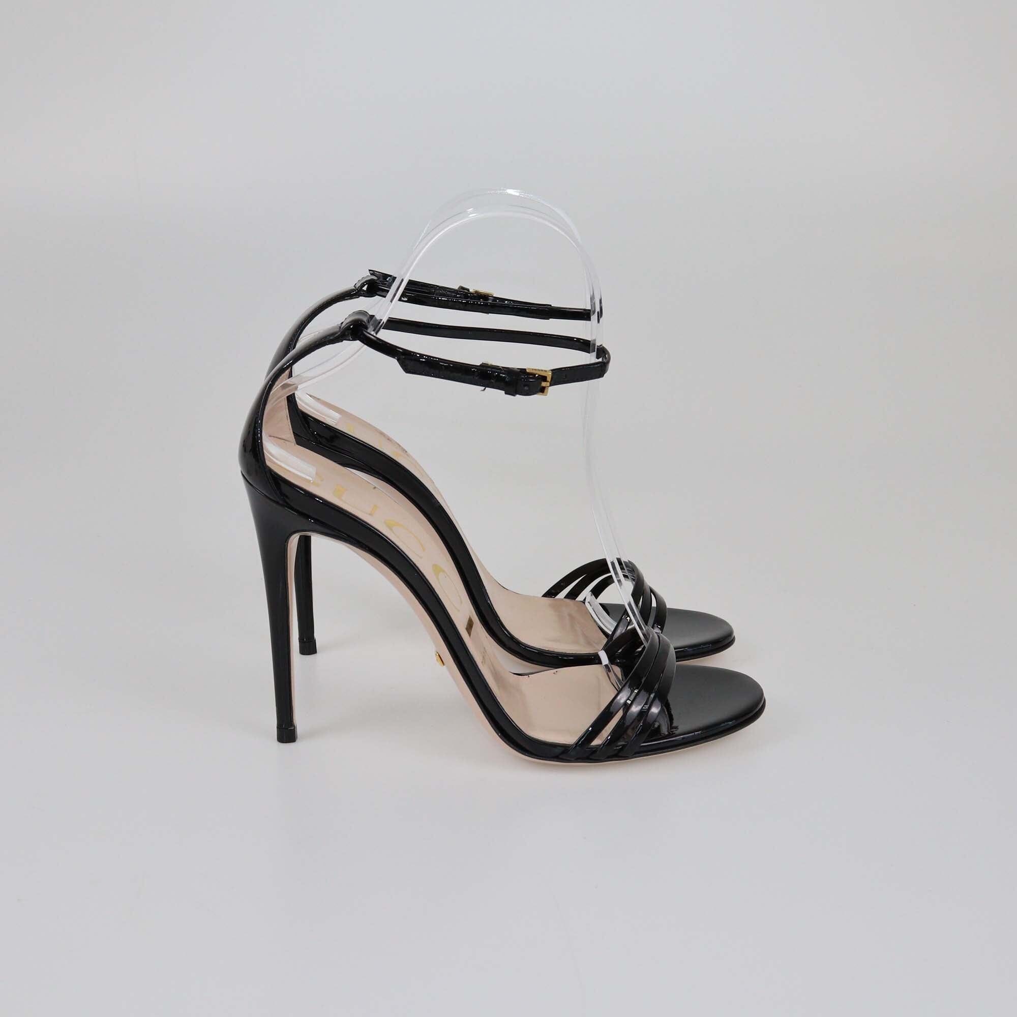 Gucci Black Ankle Strap Sandals w/Removable Bow Embellished Womens Gucci 