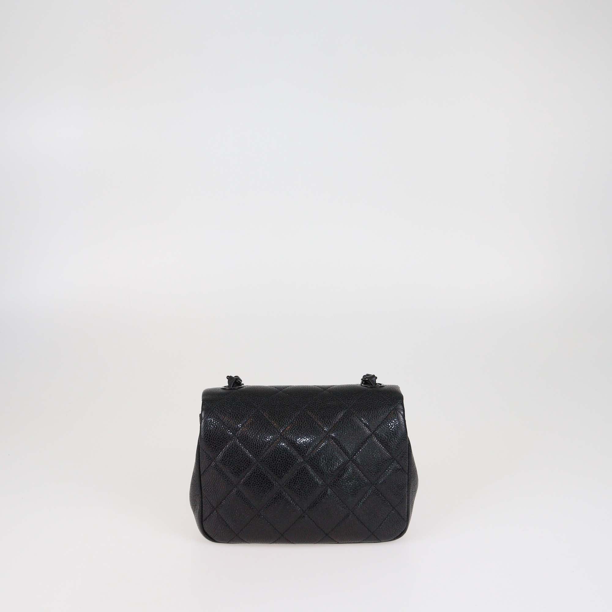 Chanel Black Quilted Caviar Leather Mini Square Flap Crossbody Bag